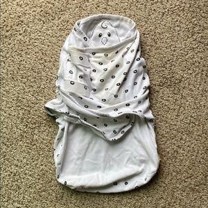 Nested bean weighted White Swaddle with Black Dots